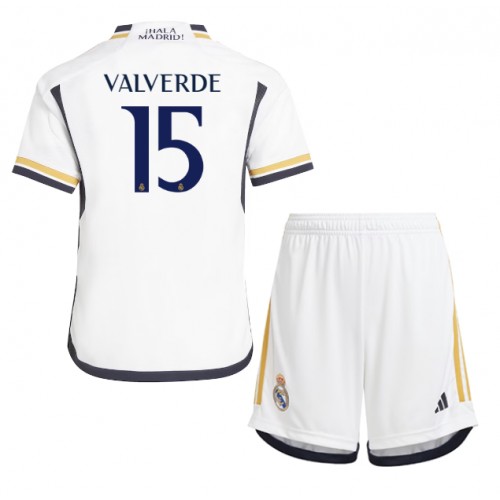 Real Madrid Federico Valverde #15 Hemmakläder Barn 2023-24 Kortärmad (+ Korta byxor)